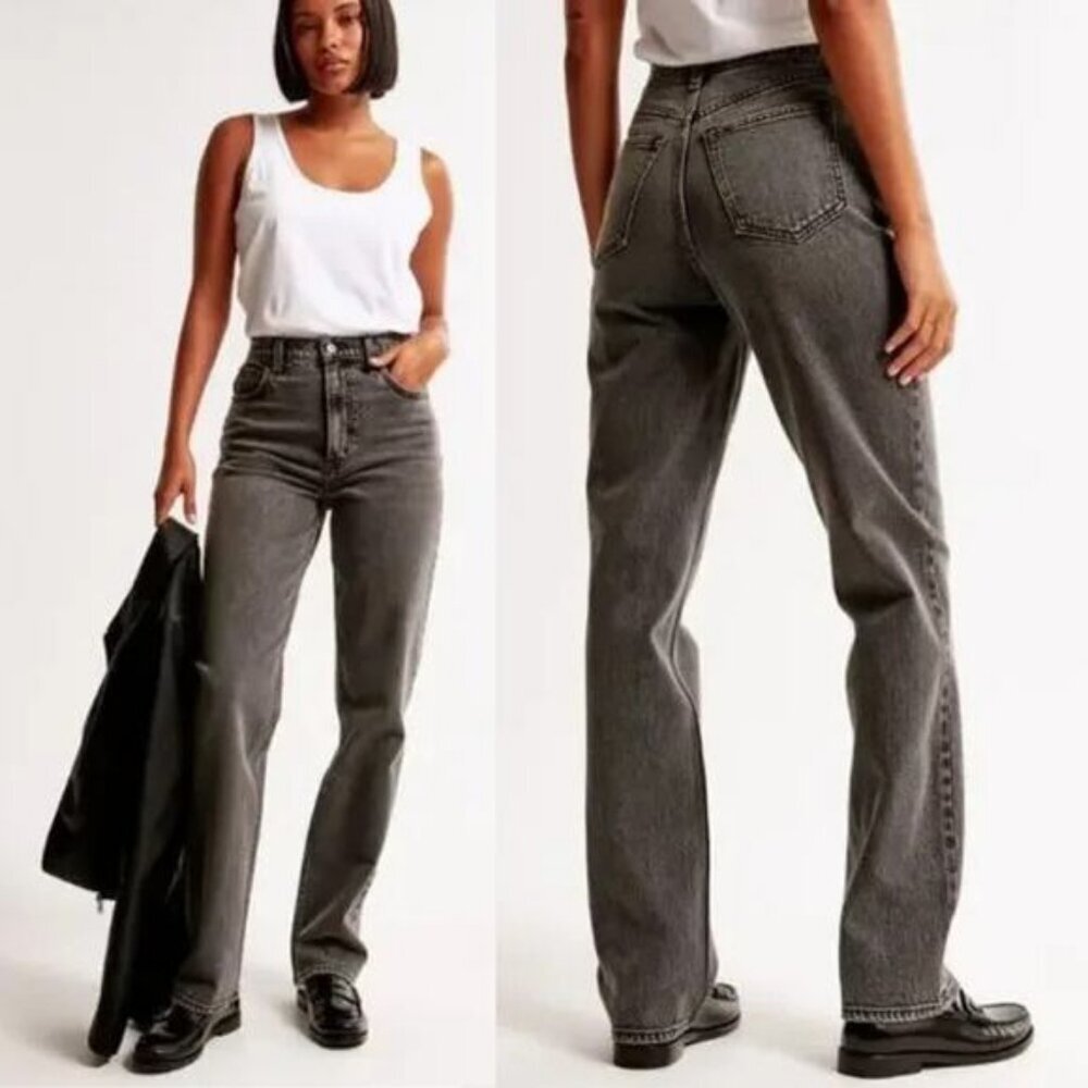 NWT ABERCROMBIE & FITCH The 90's Straight Ultra High Rise Jean Sz 26 SHORT